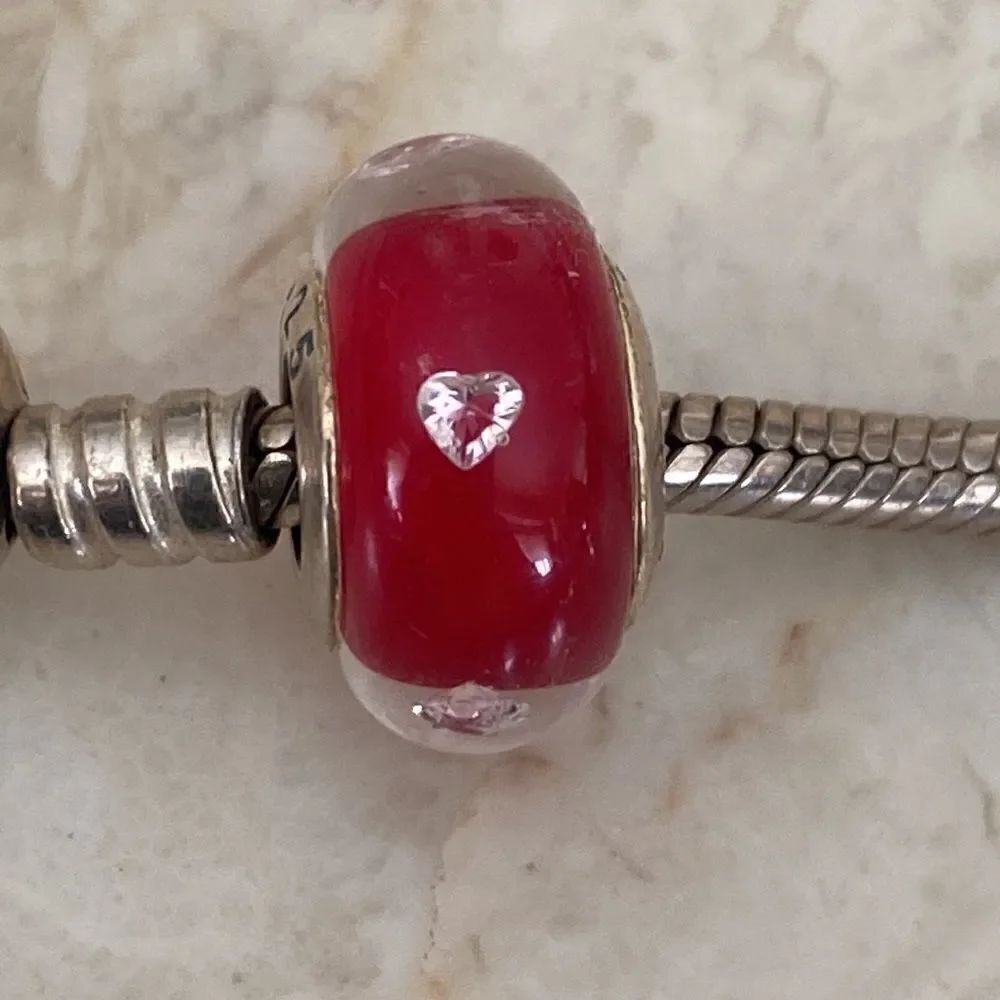 925 Sterling Silver Murano Glass Crystal Heart Charm Bead Pandora Compatible